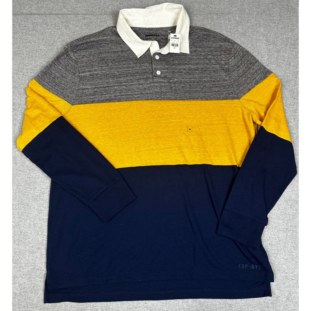 NWT Express Rugby‎ Shirt Mens XL Multicolor Colorblock Long Sleeve